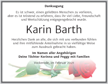 Traueranzeige von Karin Barth von Mitteldeutsche Zeitung Wittenberg