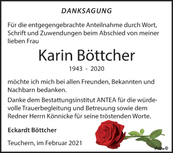 Traueranzeige von Karin Böttcher von Super Sonntag Weißenfels