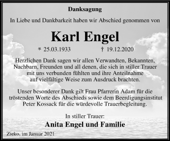 Traueranzeige von Karl Engel von Mitteldeutsche Zeitung Wittenberg