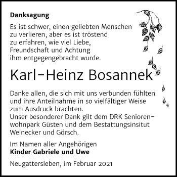 Traueranzeige von Karl-Heinz Bosannek von Mitteldeutsche Zeitung Bernburg