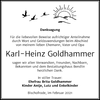 Traueranzeige von Karl-Heinz Goldhammer von Super Sonntag Mansfelder Land
