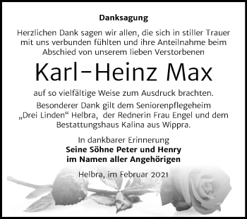 Traueranzeige von Karl-Heinz Max von Super Sonntag Mansfelder Land