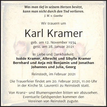 Traueranzeige von Karl Kramer von Super Sonntag Aschersleben / Quedlinburg