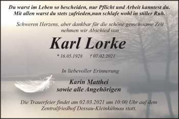Traueranzeige von Karl Lorke von Super Sonntag Dessau-Roßlau
