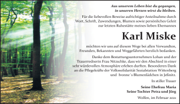 Traueranzeige von Karl Miske von Mitteldeutsche Zeitung Bitterfeld