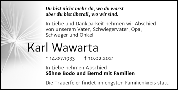 Traueranzeige von Karl Wawarta von Mitteldeutsche Zeitung Bernburg