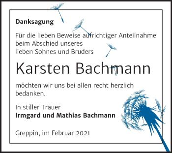 Traueranzeige von Karsten Bachmann von Mitteldeutsche Zeitung Bitterfeld