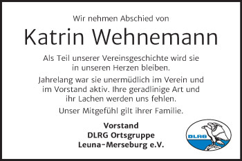 Traueranzeige von Katrin Wehnemann von Mitteldeutsche Zeitung Halle/Saalkreis