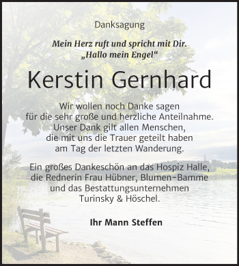 Traueranzeige von Kerstin Gernhard von Mitteldeutsche Zeitung Halle/Saalkreis