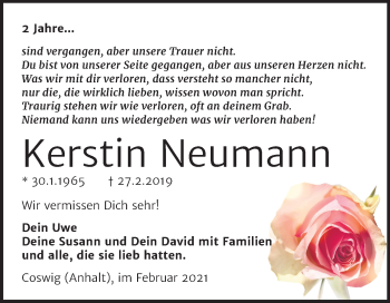 Traueranzeige von Kerstin Neumann von Mitteldeutsche Zeitung Wittenberg
