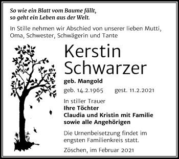 Traueranzeige von Kerstin Schwarzer von Super Sonntag Merseburg/Querfurt
