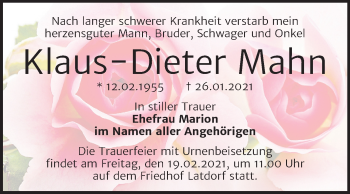Traueranzeige von Klaus-Dieter Mahn von Mitteldeutsche Zeitung Bernburg