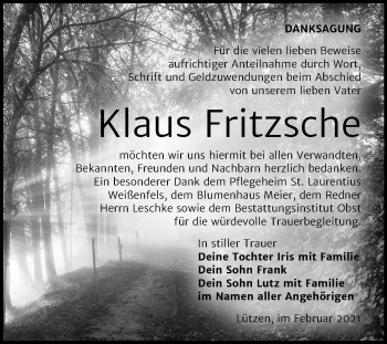 Traueranzeige von Klaus Fritzsche von Super Sonntag Weißenfels
