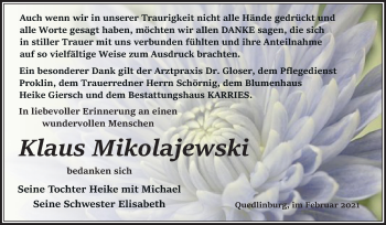 Traueranzeige von Klaus Mikolajewski von Super Sonntag Quedlinburg