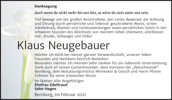 Traueranzeige von Klaus Neugebauer von Super Sonntag Bernburg