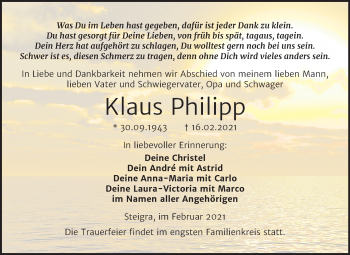 Traueranzeige von Klaus Philipp von Mitteldeutsche Zeitung Naumburg/Nebra