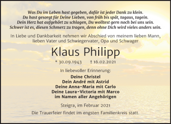 Traueranzeige von Klaus Philipp von Super Sonntag Merseburg/Querfurt