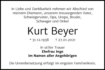 Traueranzeige von Kurt Beyer von Mitteldeutsche Zeitung Bernburg
