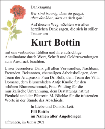 Traueranzeige von Kurt Bottin von Super Sonntag Sangerhausen