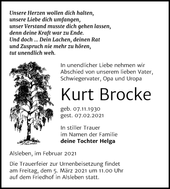 Traueranzeige von Kurt Brocke von Mitteldeutsche Zeitung Bernburg