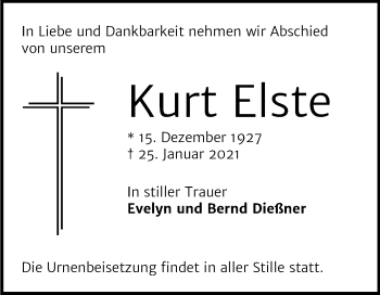 Traueranzeige von Kurt Elste von Mitteldeutsche Zeitung Halle/Saalkreis
