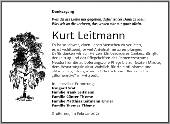 Traueranzeige von Kurt Leitmann von Super Sonntag Mansfelder Land