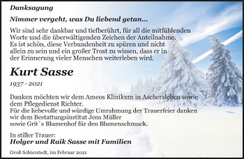 Traueranzeige von Kurt Sasse von Mitteldeutsche Zeitung Aschersleben