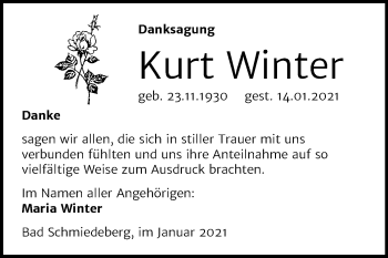 Traueranzeige von Kurt Winter von Super Sonntag Wittenberg