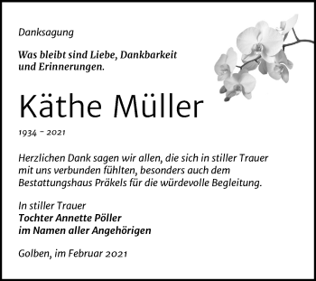 Traueranzeige von Käthe Müller von Mitteldeutsche Zeitung Zeitz