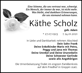 Traueranzeige von Käthe Scholz von Mitteldeutsche Zeitung Bitterfeld