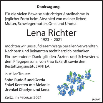 Traueranzeige von Lena Richter von Mitteldeutsche Zeitung Zeitz