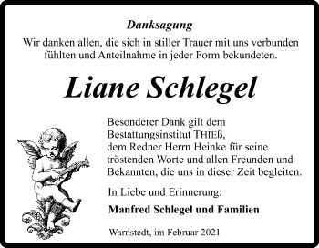 Traueranzeige von Liane Schlegel von Super Sonntag Quedlinburg