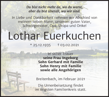 Traueranzeige von Lothar Euerkuchen von Super Sonntag Zeitz