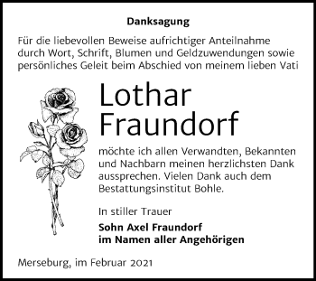 Traueranzeige von Lothar Fraundorf von Super Sonntag Merseburg/Querfurt