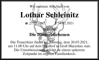 Traueranzeige von Lothar Schleinitz von Mitteldeutsche Zeitung Wittenberg