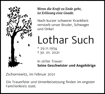 Traueranzeige von Lothar Such von Mitteldeutsche Zeitung Wittenberg