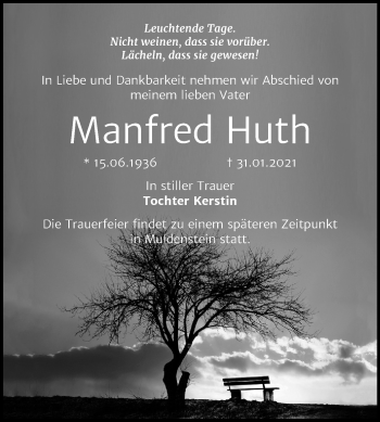 Traueranzeige von Manfred Huth von Mitteldeutsche Zeitung Bitterfeld