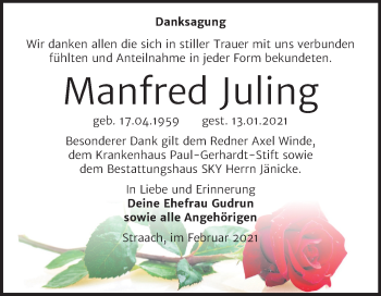 Traueranzeige von Manfred Juling von Mitteldeutsche Zeitung Wittenberg