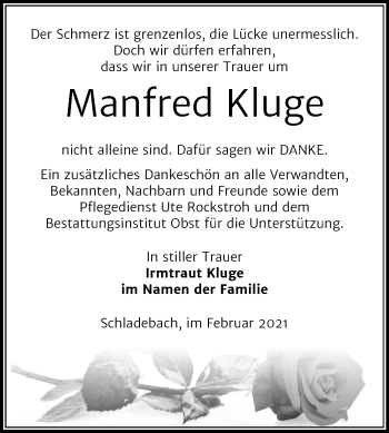 Traueranzeige von Manfred Kluge von Mitteldeutsche Zeitung Merseburg/Querfurt