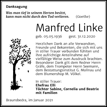 Traueranzeige von Manfred Linke von Mitteldeutsche Zeitung Merseburg/Querfurt