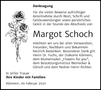 Traueranzeige von Margot Schoch von Super Sonntag Bernburg