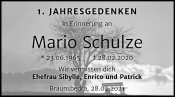 Traueranzeige von Mario Schulze von Mitteldeutsche Zeitung Merseburg/Querfurt