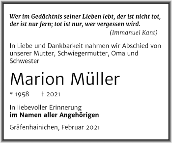 Traueranzeige von Marion Müller von Super Sonntag Wittenberg