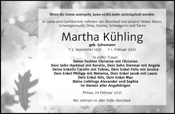 Traueranzeige von Martha Kühling von Super Sonntag Zeitz