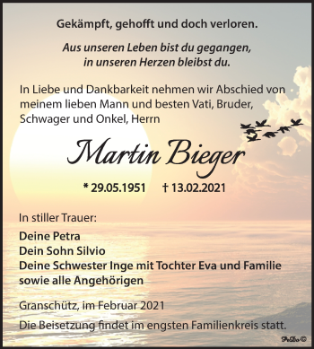 Traueranzeige von Martin Bieger von Super Sonntag Weißenfels
