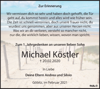 Traueranzeige von Michael Köstler von Super Sonntag Zeitz
