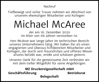 Traueranzeige von Michael McAree von Mitteldeutsche Zeitung Halle/Saalkreis