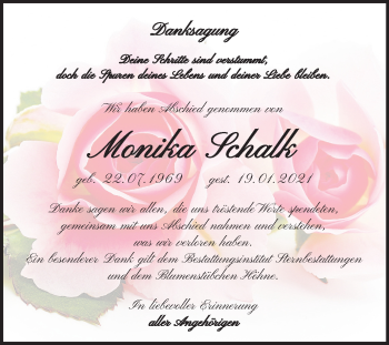 Traueranzeige von Monika Schalk von Super Sonntag Wittenberg