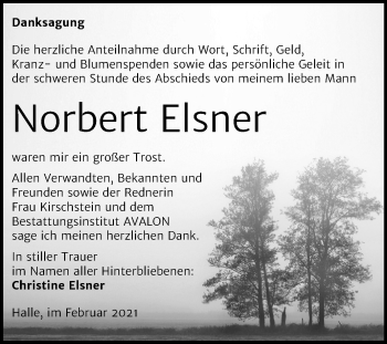 Traueranzeige von Norbert Elsner von Mitteldeutsche Zeitung Halle/Saalkreis