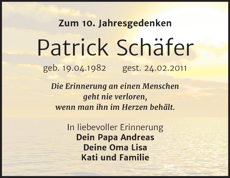  Traueranzeige für Patrick Schäfer vom 20.02.2021 aus Super Sonntag Wittenberg